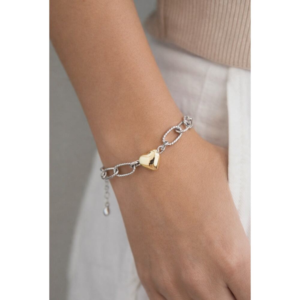Stainless Steel Silver Gold Heart Bracelet New